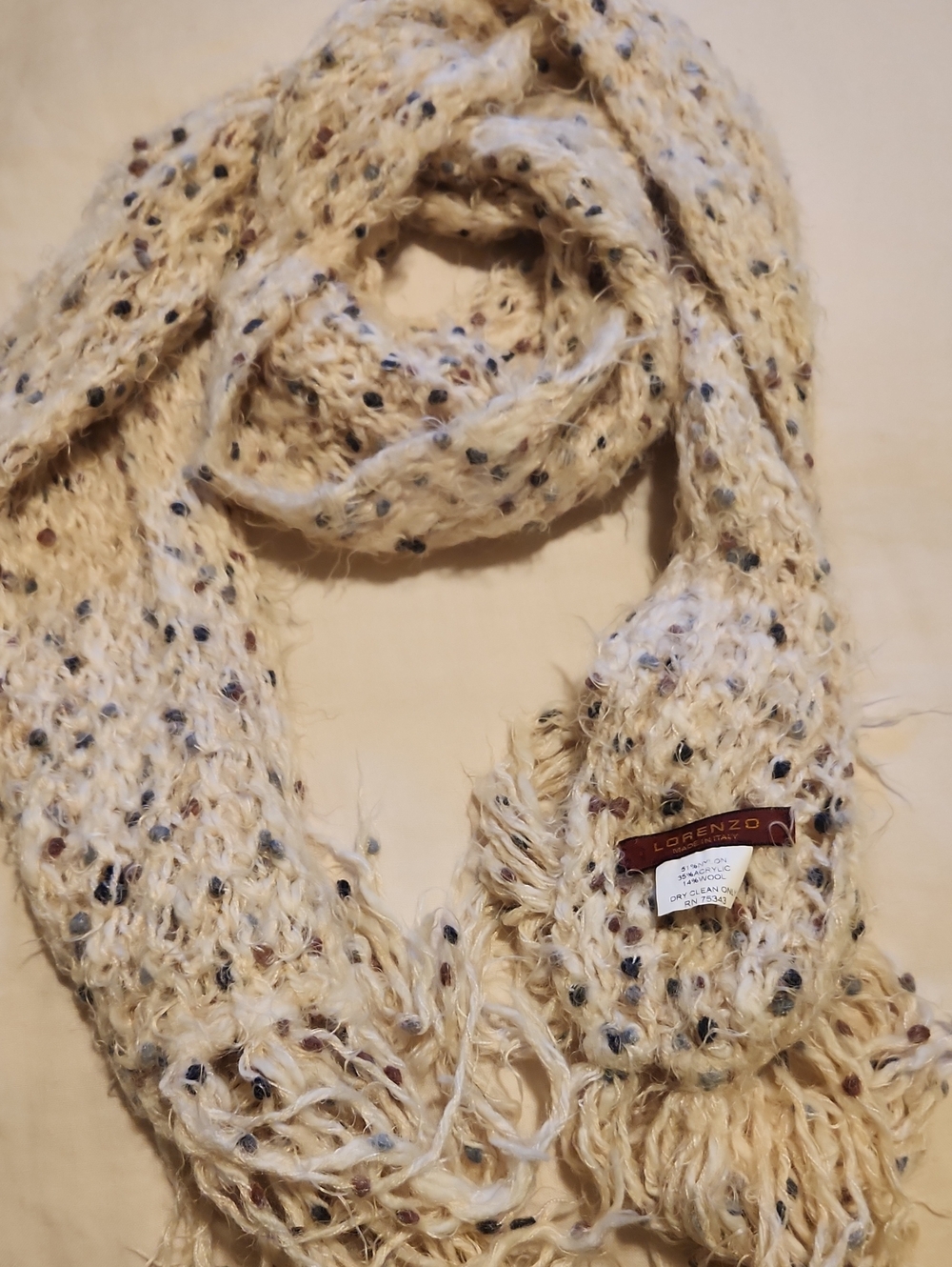 lorenzo Cream Knit Scarf with Multicolor Speckles
